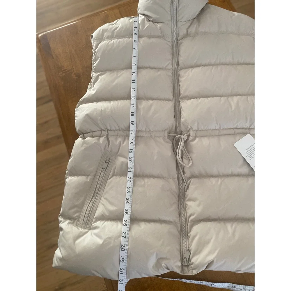 NEW Athleta Cascade Down Vest Womens M Beige Full Zip Puffer Drawstring Pockets - Picture 10 of 10